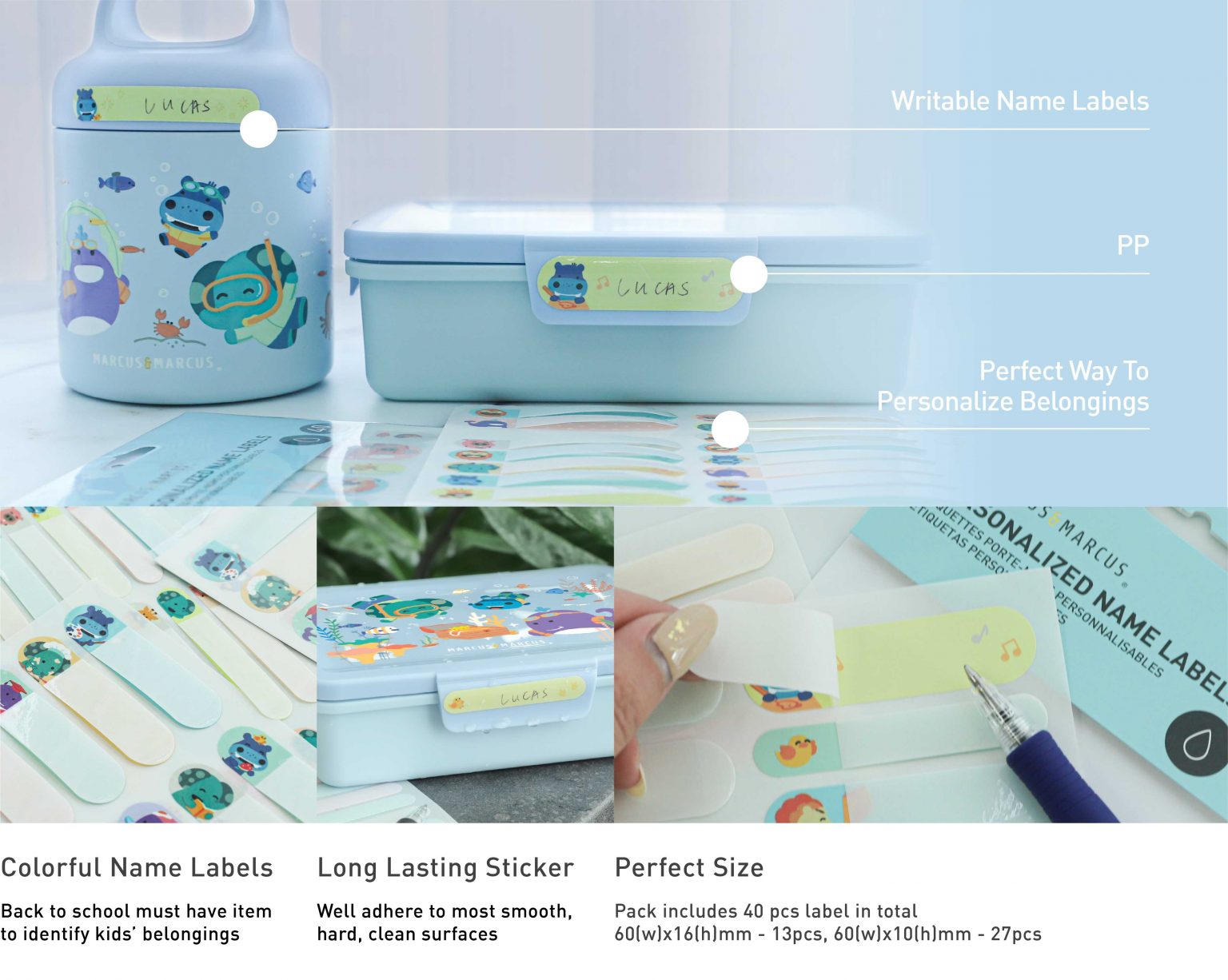 marcus and marcus personalized name label stick on sticker on school items 儿童名字防水贴纸